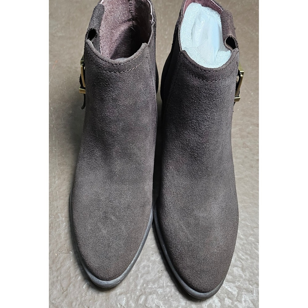 Franco Sarto L-Eminent Ebony Suede Chelsea Ankle Boots Block Heel Womens 6M New